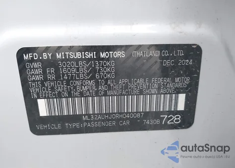 2024 Mitsubishi Mirage Le z USA, uszkodzony, nr VIN ML32AUHJ0RH040087